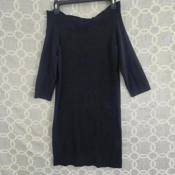 NWT 525 America Off Shoulder Ribbed Mini Sweater Dress Black L - Picture 5 of 11